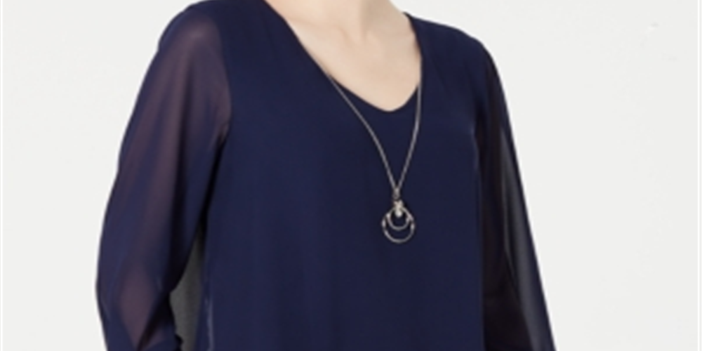 Blusa feminina com colar assimétrico JM Collection, azul, tamanho pequeno