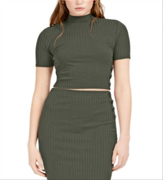 Camiseta feminina Bar III com nervuras, verde, tamanho pequeno