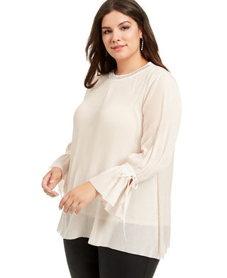 Blusa plissada plus size feminina Alfani bege tamanho 0X