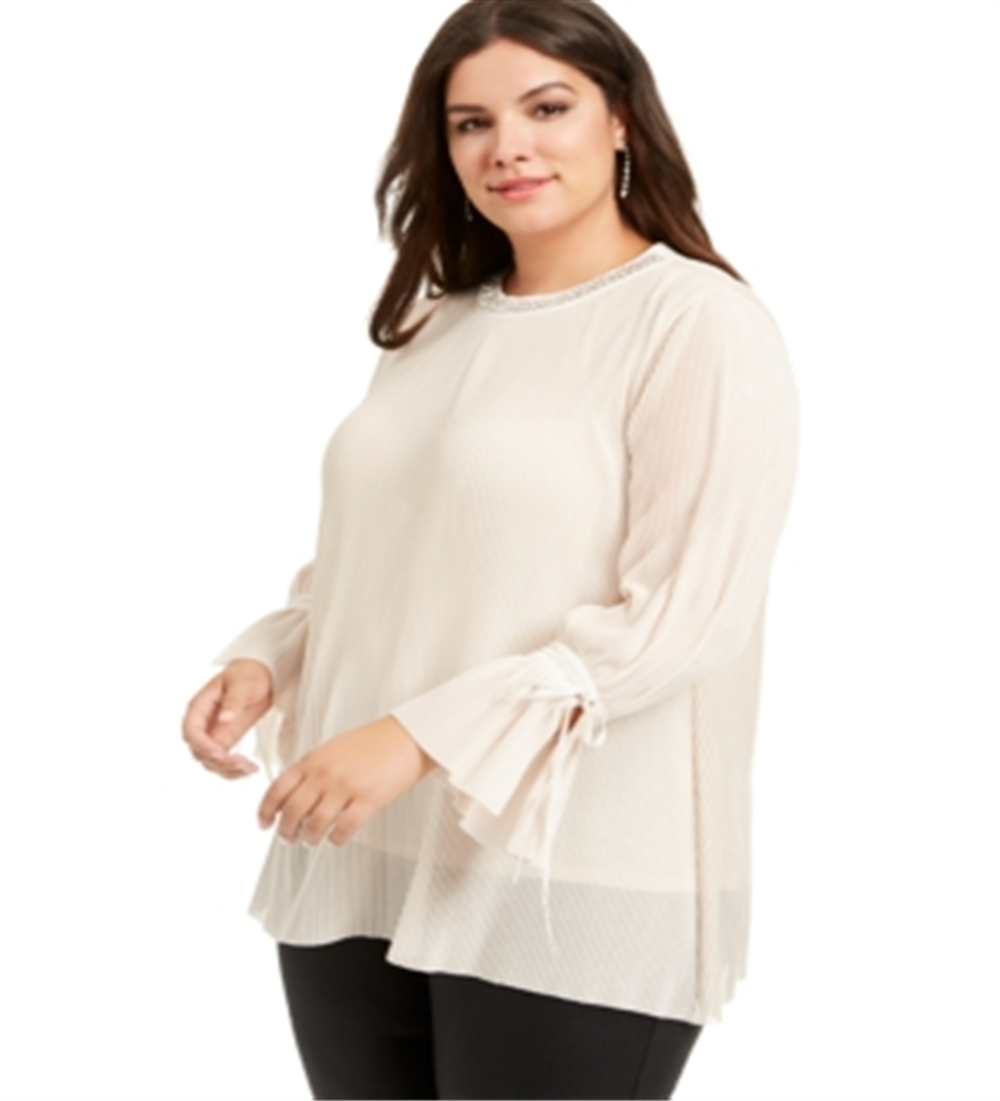 Blusa plissada plus size feminina Alfani bege tamanho 0X