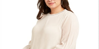 Blusa plissada plus size feminina Alfani bege tamanho 0X