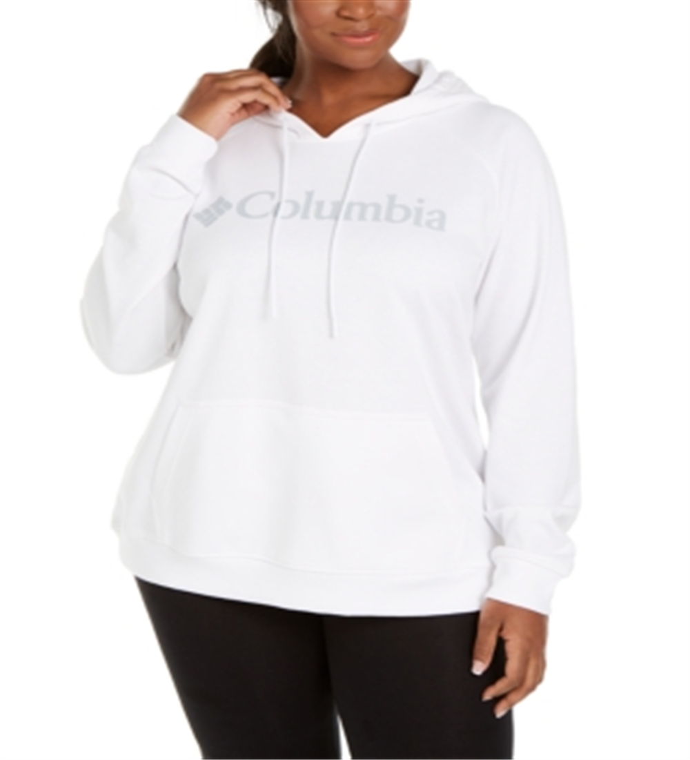 Moletom com capuz feminino Columbia French Terry com estampa de logotipo, branco, tamanho 1X