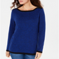 Karen Scott Suéter Feminino de Algodão com Acabamento Contrastado Azul Tamanho XXG