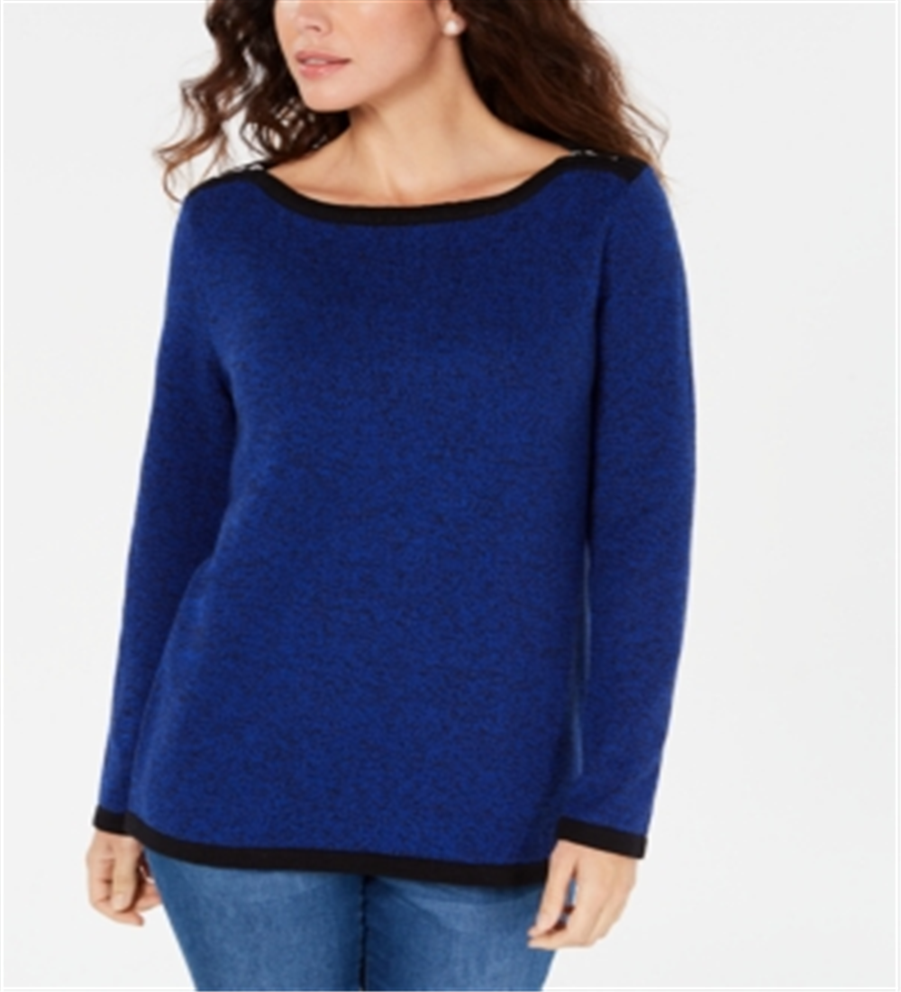 Karen Scott Suéter Feminino de Algodão com Acabamento Contrastado Azul Tamanho XXG