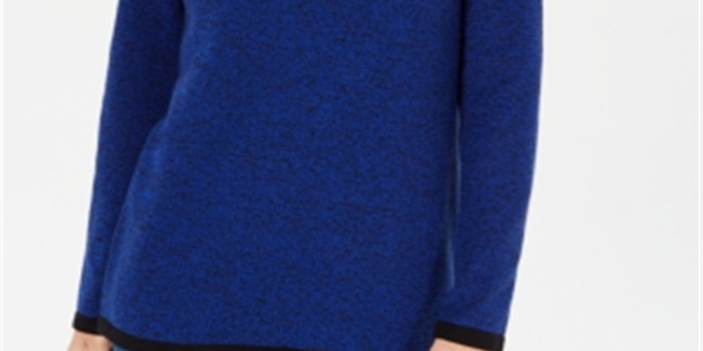 Karen Scott Suéter Feminino de Algodão com Acabamento Contrastado Azul Tamanho XXG
