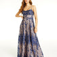Jump Vestido feminino bordado com alças finas, decote quadrado, comprimento total, formal, azul, tamanho 5-6