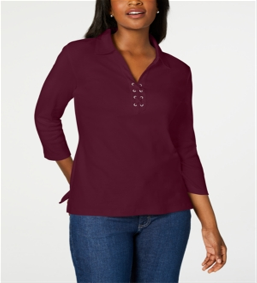 Camisa feminina Karen Scott de algodão com cadarço, vinho, tamanho XX-G