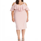 Vestido de coquetel feminino Rachel Roy, ombro de fora, babados, alças finas, decote coração, abaixo do joelho, rosa, tamanho 16W