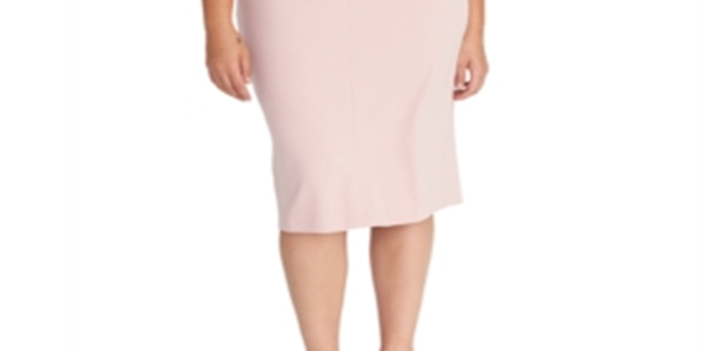 Vestido de coquetel feminino Rachel Roy, ombro de fora, babados, alças finas, decote coração, abaixo do joelho, rosa, tamanho 16W
