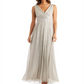 Vestido R &amp; M Richards Metallic Crinkle Bege Tamanho 6 Petite