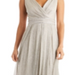 Vestido R &amp; M Richards Metallic Crinkle Bege Tamanho 6 Petite