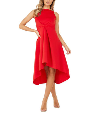 Quiz Vestido de noite feminino elástico com alças finas e comprimento midi, tamanho 4, vermelho