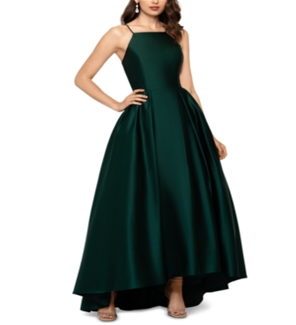 Vestido de baile de cetim feminino Betsy &amp; Adam, verde, tamanho 8
