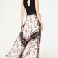 INC Vestido formal feminino preto com cinto floral, sem mangas, gola redonda, comprimento total, tamanho 6