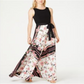 INC Vestido formal feminino preto com cinto floral, sem mangas, gola redonda, comprimento total, tamanho 6