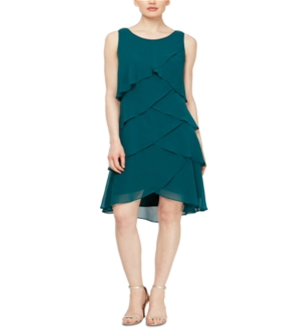 Vestido de chiffon em camadas feminino SL Fashions, verde, tamanho 4