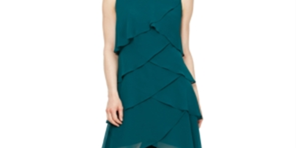 Vestido de chiffon em camadas feminino SL Fashions, verde, tamanho 4