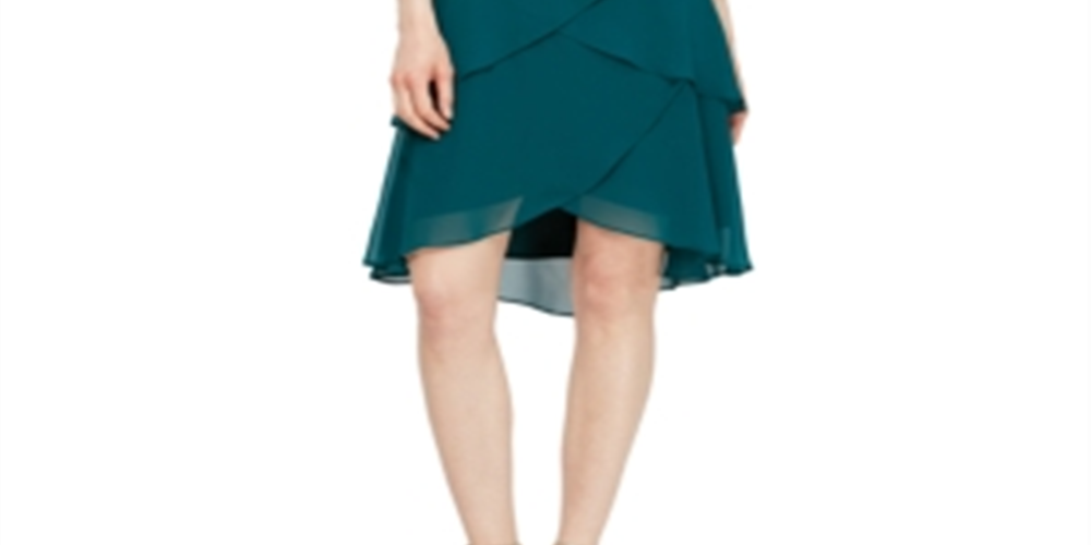 Vestido de chiffon em camadas feminino SL Fashions, verde, tamanho 4