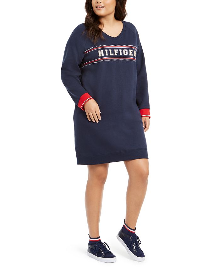 Vestido moletom com estampa de logotipo Tommy Hilfiger Sport Plus feminino, azul, tamanho 2X