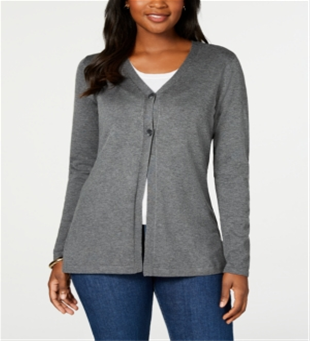 Karen Scott Cardigan Feminino com Botões e Fenda Lateral Cinza Tamanho G