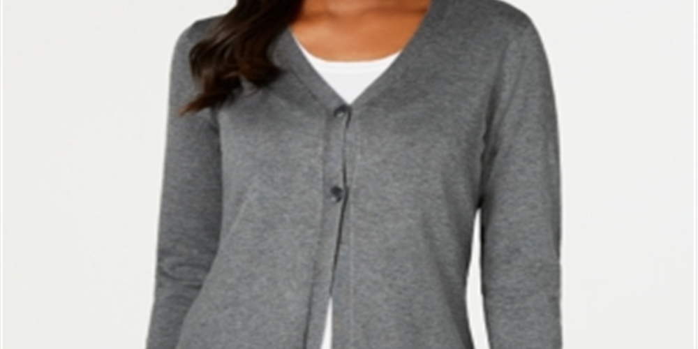 Karen Scott Cardigan Feminino com Botões e Fenda Lateral Cinza Tamanho G