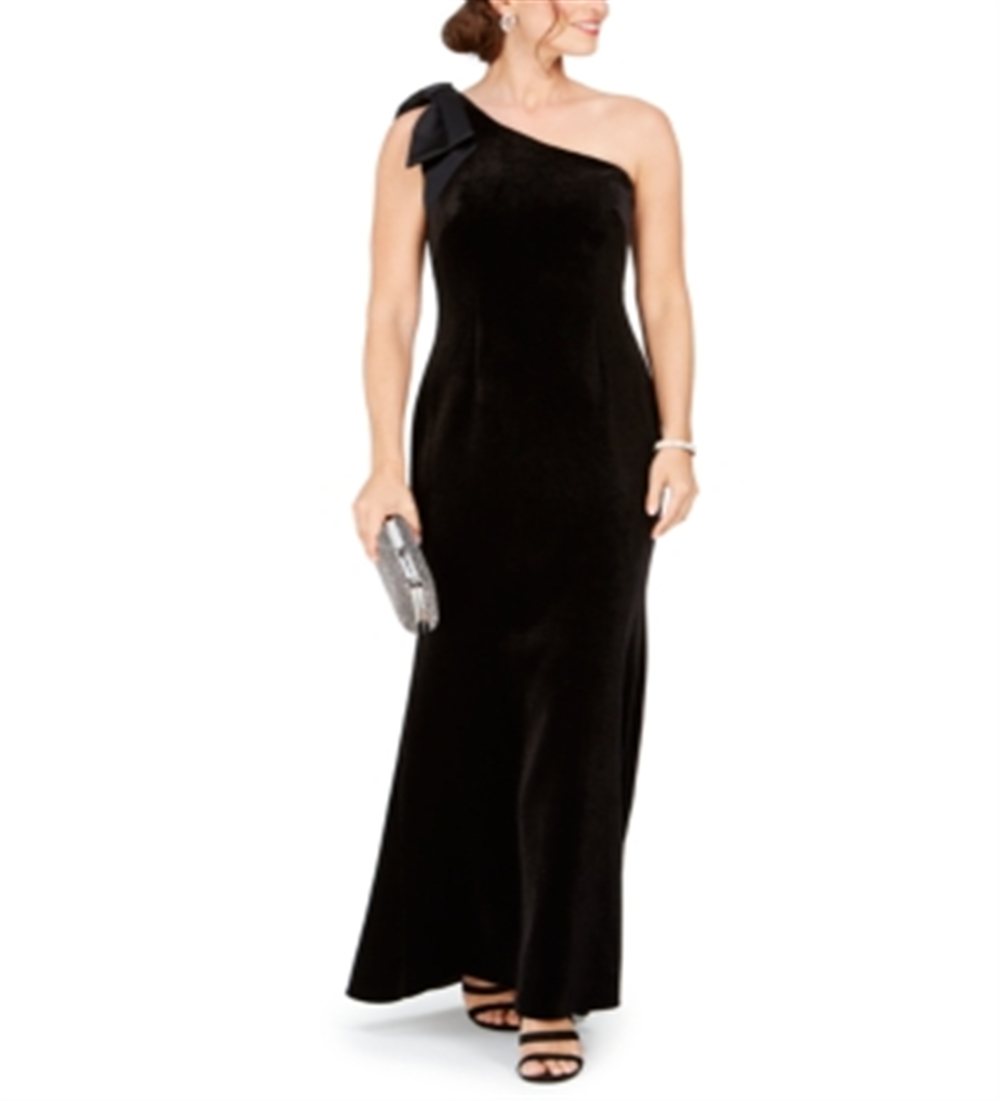 Vestido de veludo Eliza J com um ombro só, preto, tamanho 8