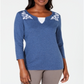 Blusa feminina Karen Scott de algodão bordado com camadas, azul, tamanho pequeno G