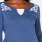 Blusa feminina Karen Scott de algodão bordado com camadas, azul, tamanho pequeno G