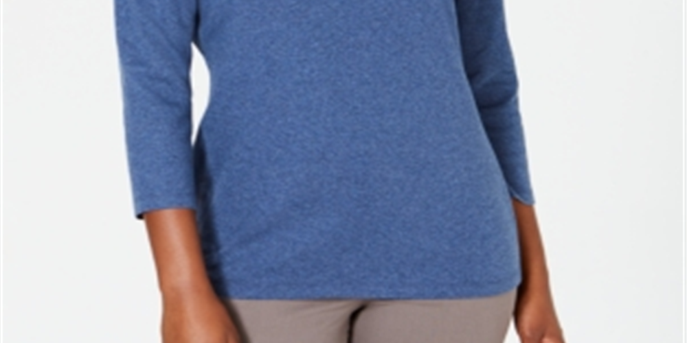 Blusa feminina Karen Scott de algodão bordado com camadas, azul, tamanho pequeno G