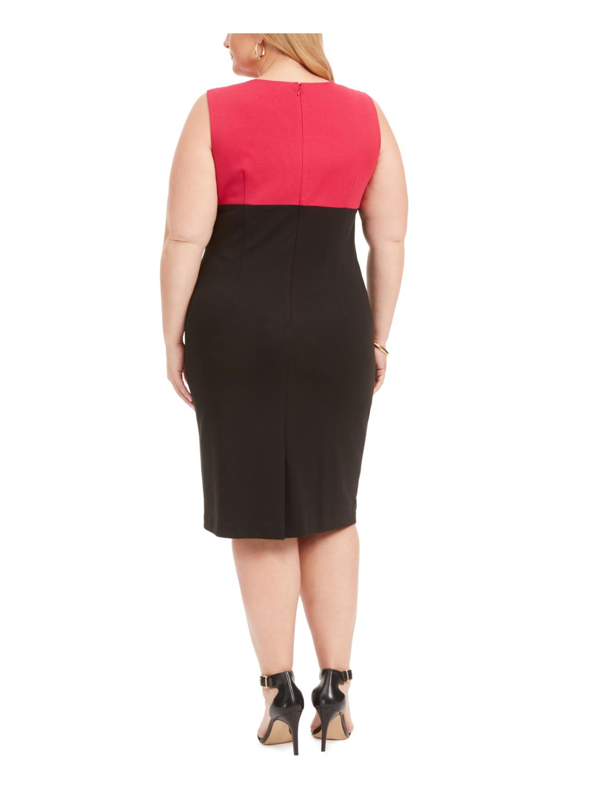 Vestido feminino Kasper com estampa de blocos de cores, sem mangas, gola redonda, comprimento até o joelho, para usar no trabalho, rosa, tamanho 22W