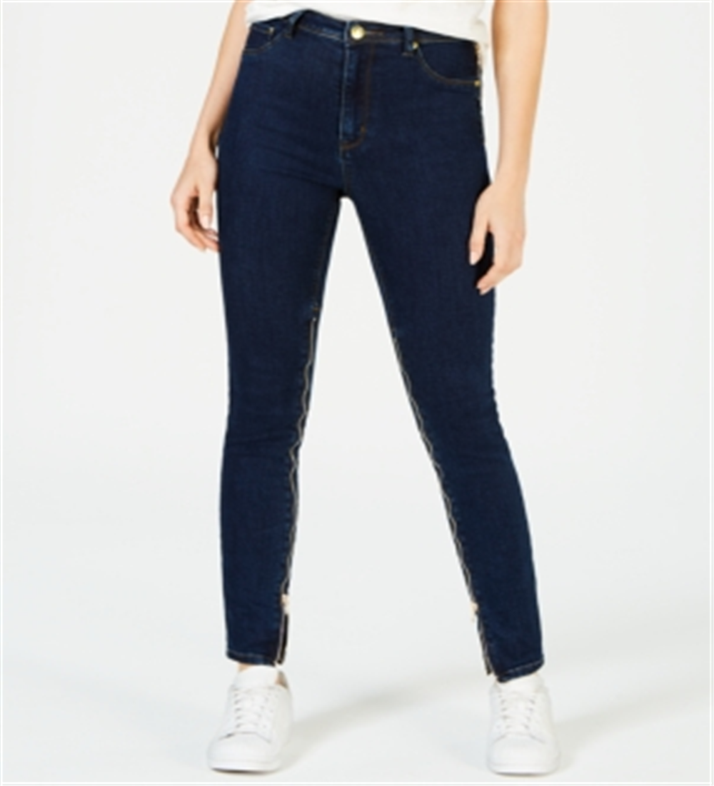 Calça Jeans Skinny Feminina La La Anthony Power Zip Stiletto Cintura Alta Azul Tamanho -2