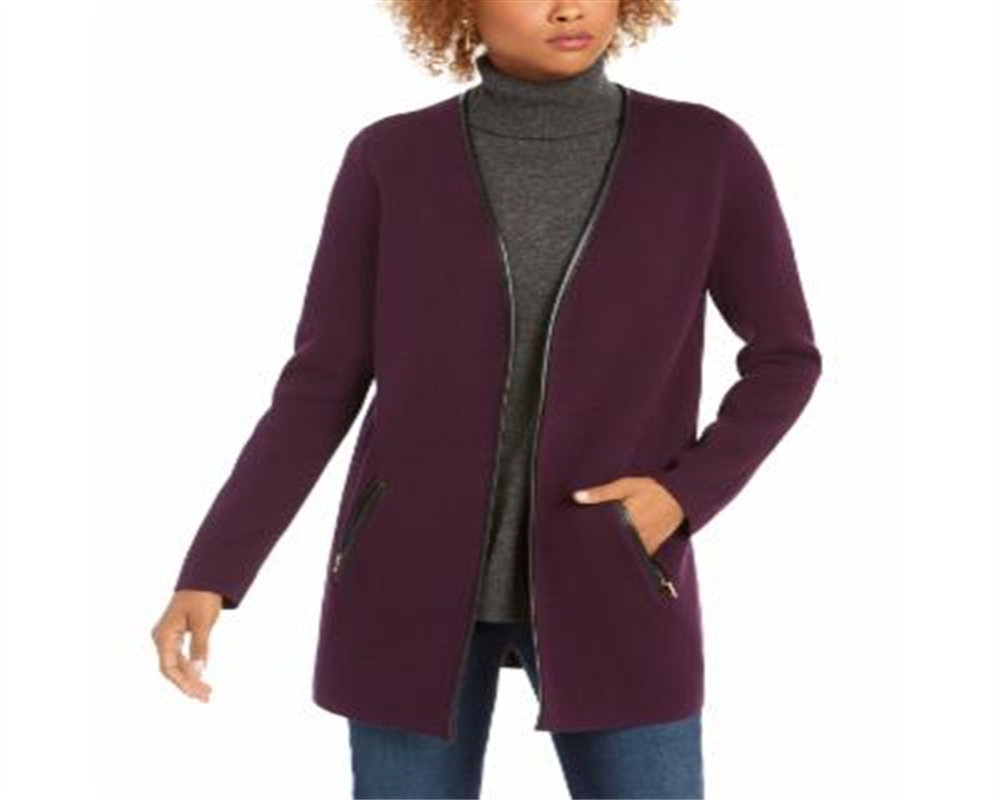 Cardigan feminino Charter Club Milano Cotton com abertura frontal, roxo, tamanho grande