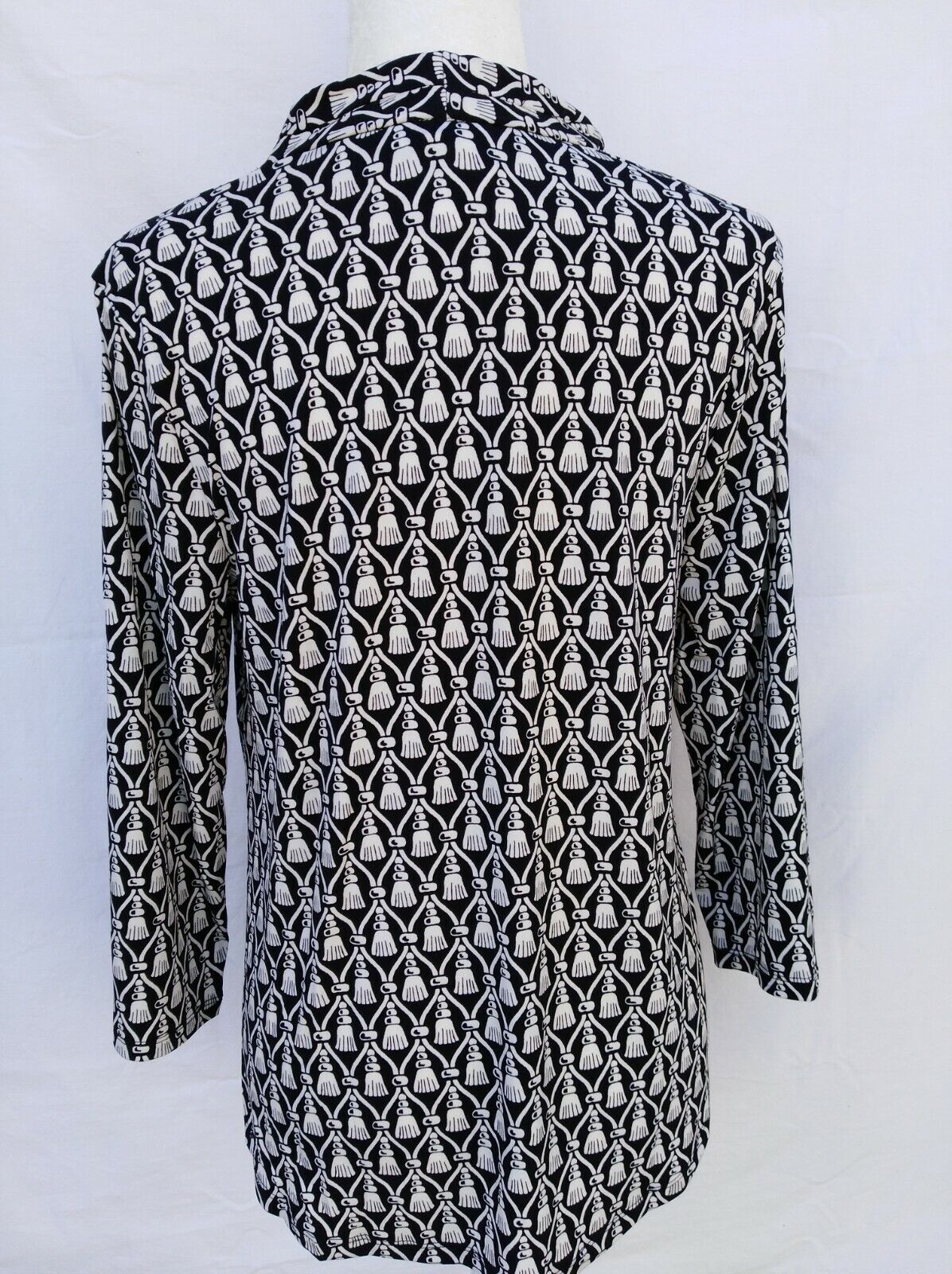 Blusa feminina estampada com decote em V, preta, tamanho médio, Charter Club