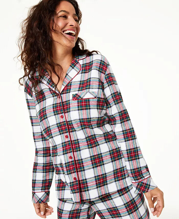 Pijama Família Feminino Stewart Xadrez Conjunto Branco Tamanho XS