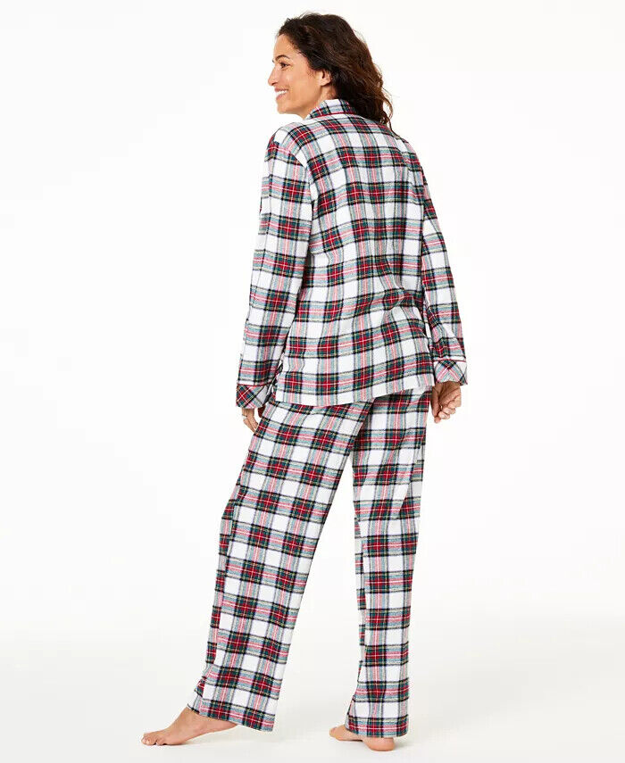 Pijama Família Feminino Stewart Xadrez Conjunto Branco Tamanho XS