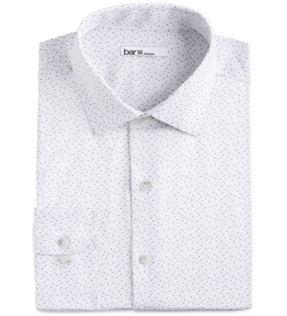 Camisa social masculina Bar III Classic Regular Fit Stretch com bolinhas dispersas, branca, tamanho 17/17 1/2 - 34/35
