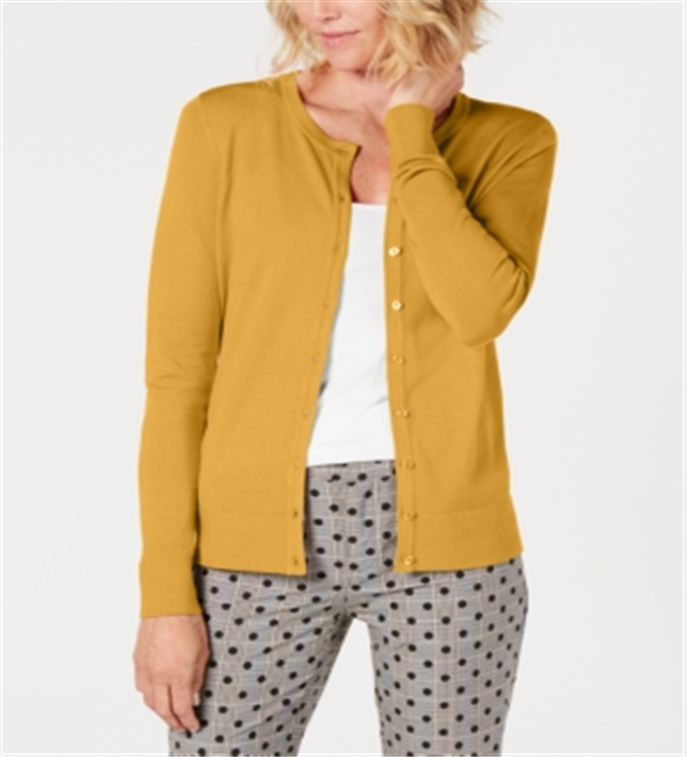 Cardigan feminino de manga comprida com botões na frente, amarelo, tamanho grande, Charter Club