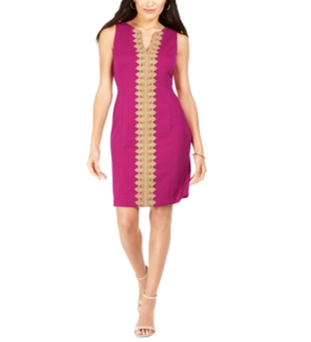 Vestido justo com acabamento em renda Pappagallo feminino, rosa, tamanho 8