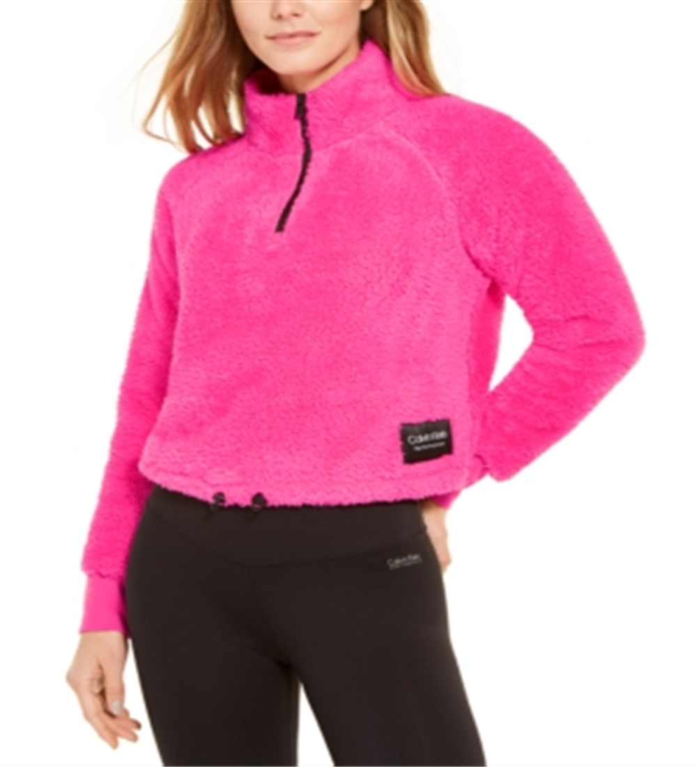 Calvin Klein Women's Performance Fleece Quarter Zip Top Pink Size X-Small