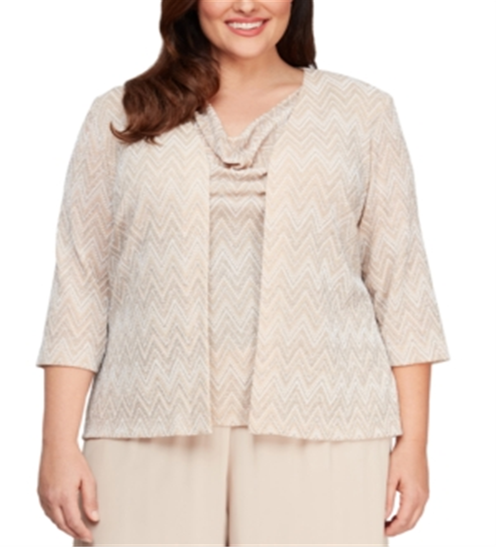 Blusa feminina Alex Evenings com decote canoa, marrom, tamanho 3X