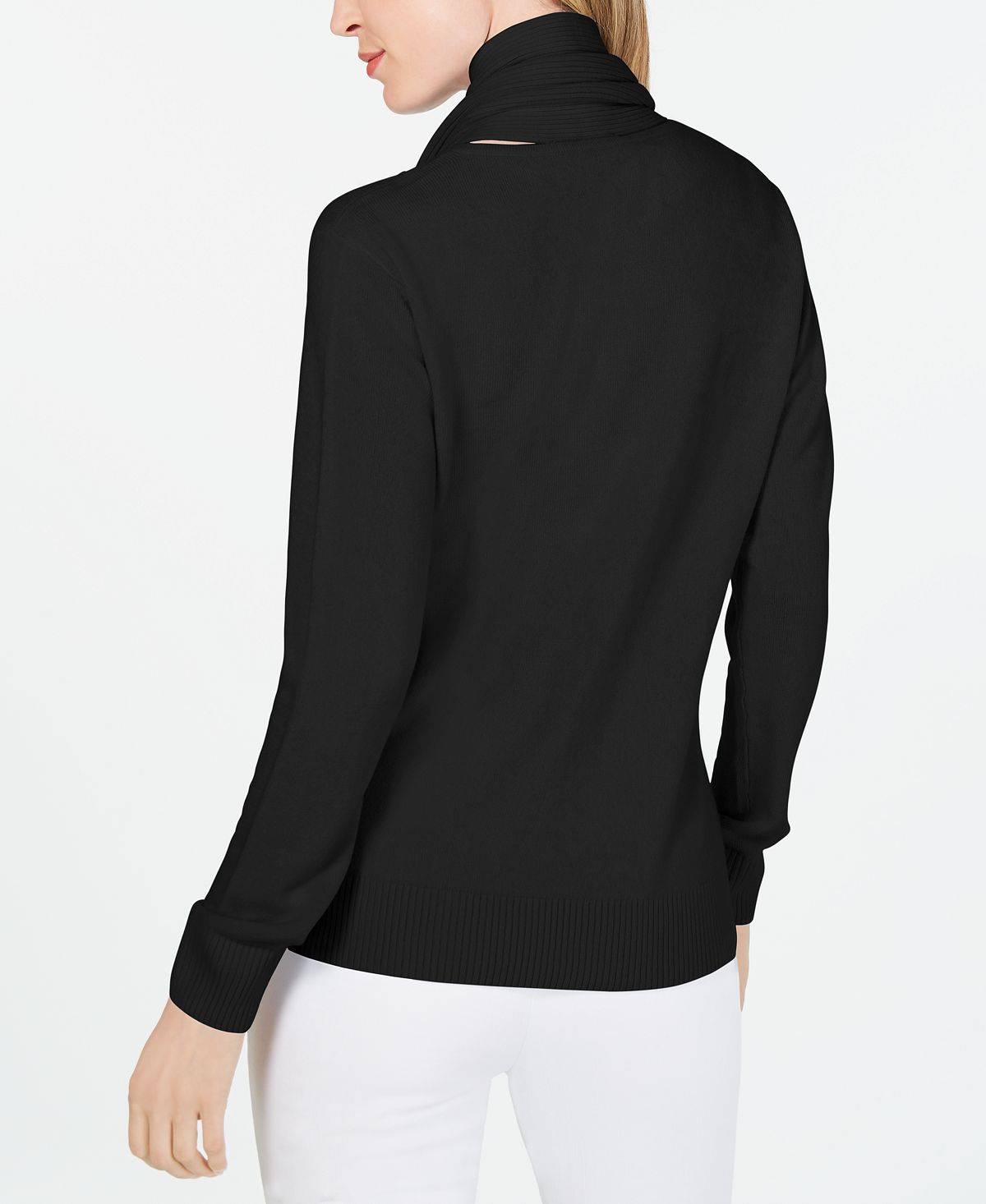 Karen Scott Suéter Feminino Embelezado com Cachecol Preto Tamanho Pequeno XL