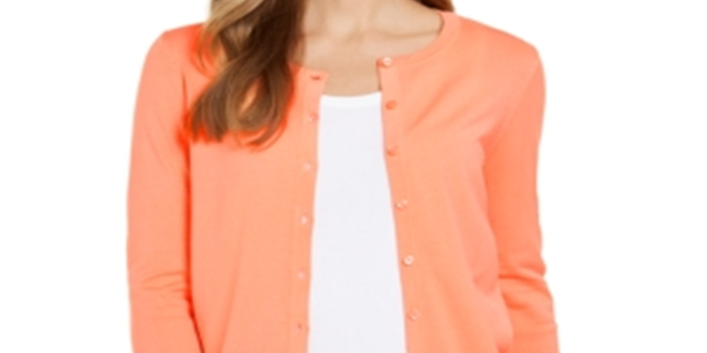 Cardigan feminino de manga comprida com botões na frente, tamanho XX-G, laranja, Charter Club