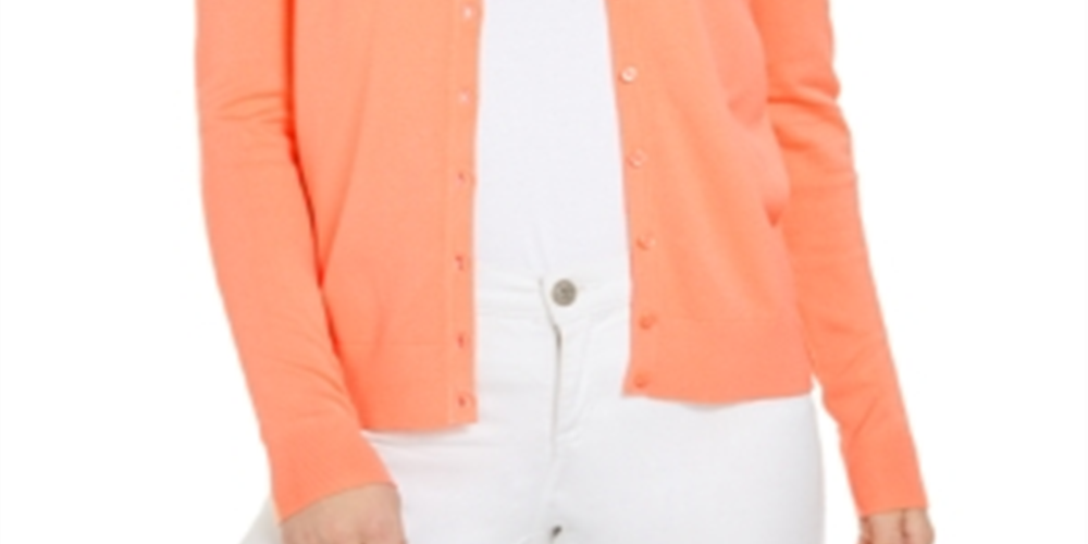 Cardigan feminino de manga comprida com botões na frente, tamanho XX-G, laranja, Charter Club