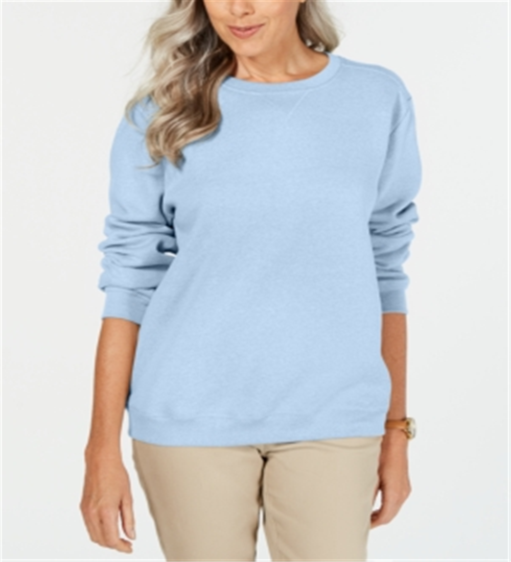 Karen Scott Moletom feminino de lã com gola redonda, azul, tamanho pequeno P/M