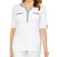 Karen Scott Top Henley Feminino com Acabamento Vichy Branco Tamanho XX-G