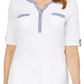 Karen Scott Top Henley Feminino com Acabamento Vichy Branco Tamanho XX-G