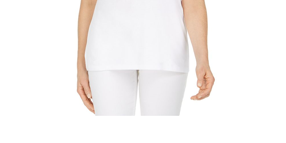 Karen Scott Top Henley Feminino com Acabamento Vichy Branco Tamanho XX-G