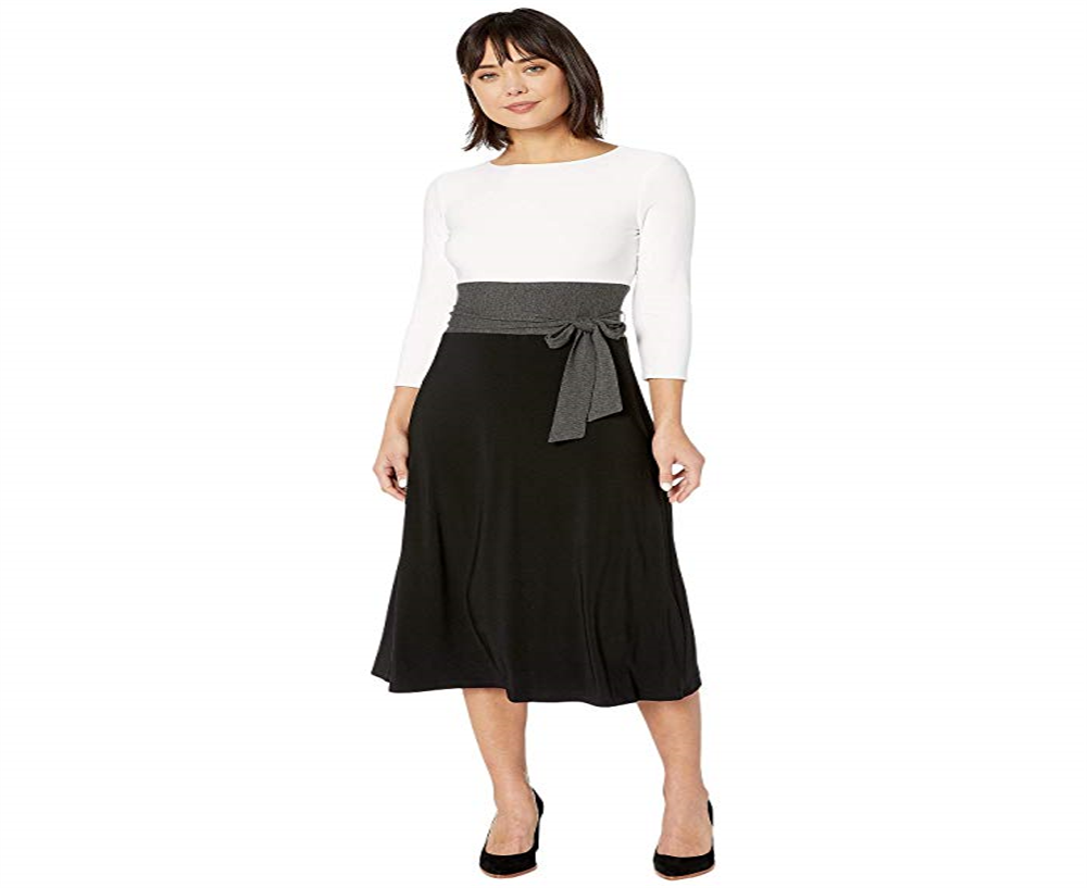 Vestido de festa Ralph Lauren feminino, com cinto, manga 3/4, decote joia, comprimento chá, flare, tamanho 6, branco