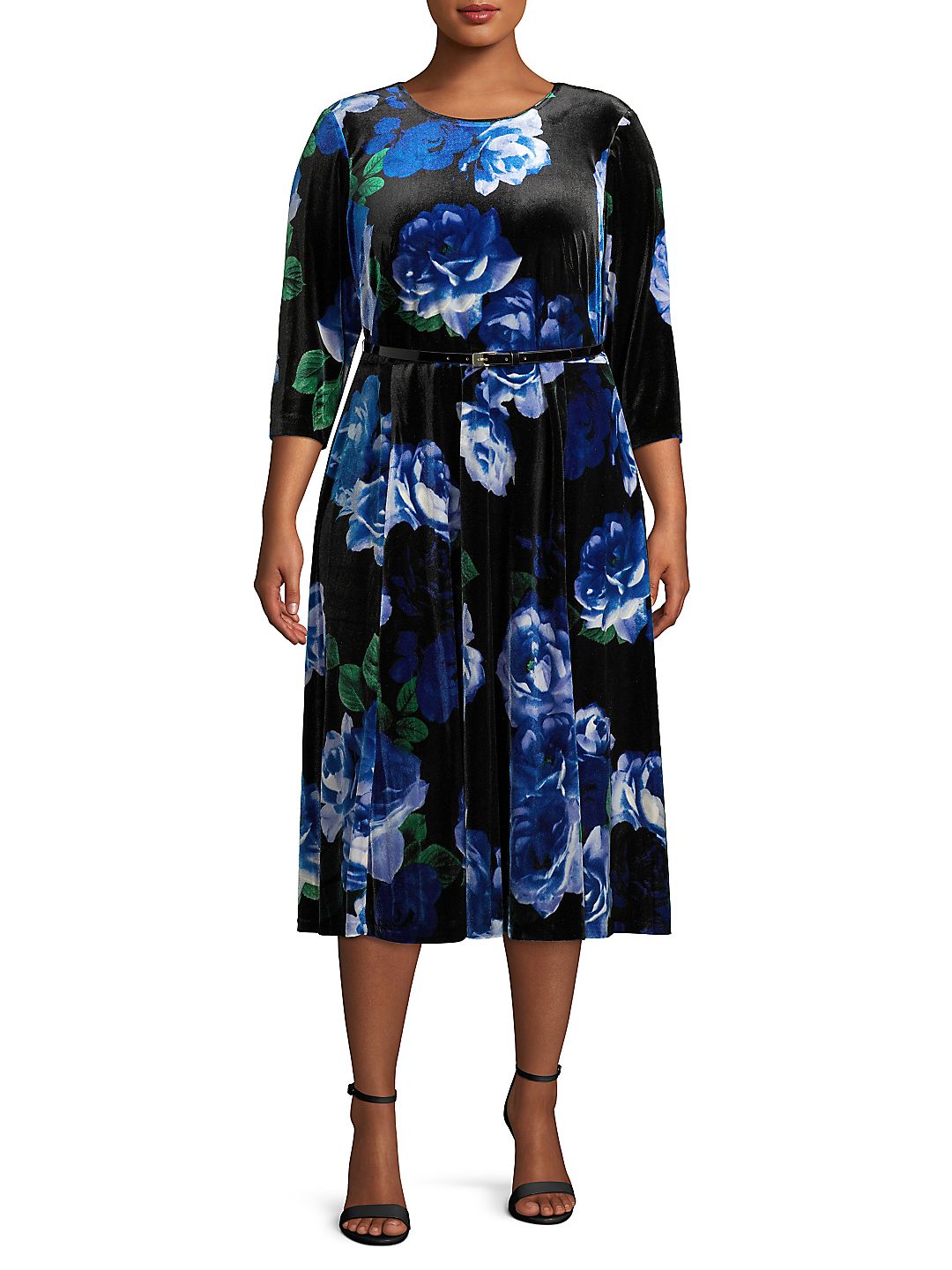 Vestido Calvin Klein Feminino Estampa Floral Veludo Azul Tamanho 14W