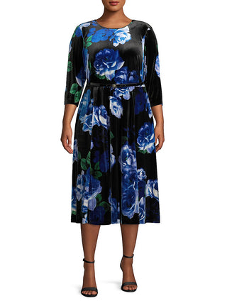 Vestido Calvin Klein Feminino Estampa Floral Veludo Azul Tamanho 14W